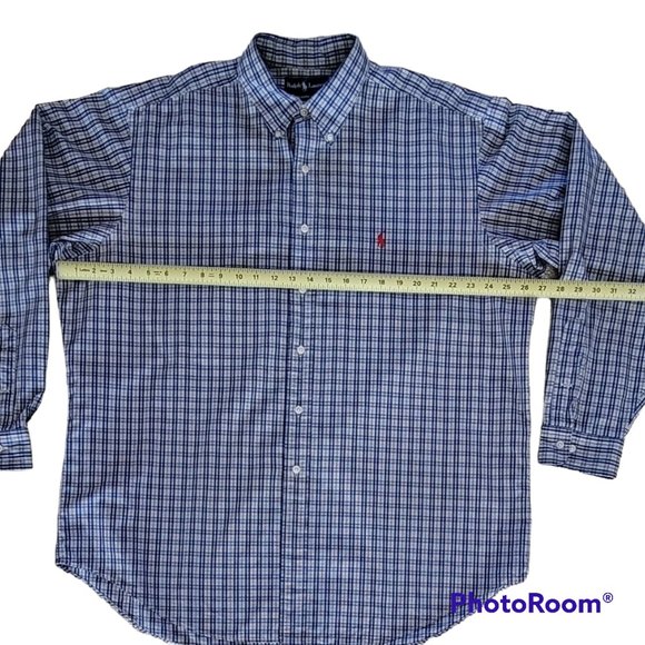 Ralph Lauren Blue White Checked Button Down Shirt Red Pony Logo Classic Flawed - Picture 8 of 10